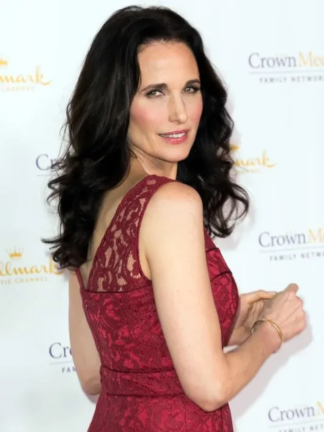 Andie MacDowell ruffles her natural grey hair in Paris event